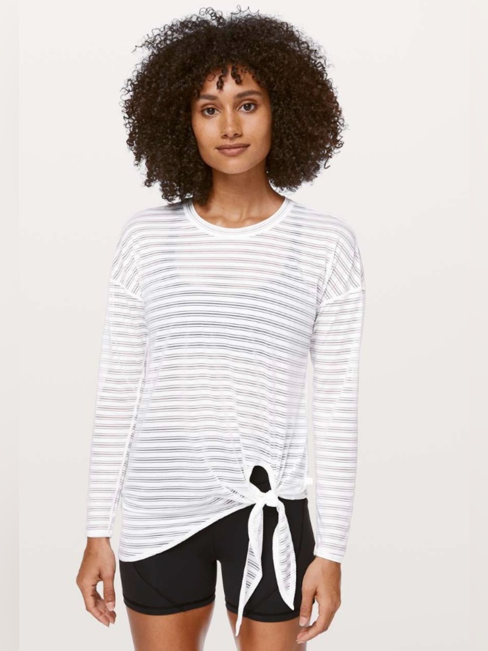 Lululemon Tie Your Practice Longsleeve Stripe White Sheer Quick-Dry Relaxed Med